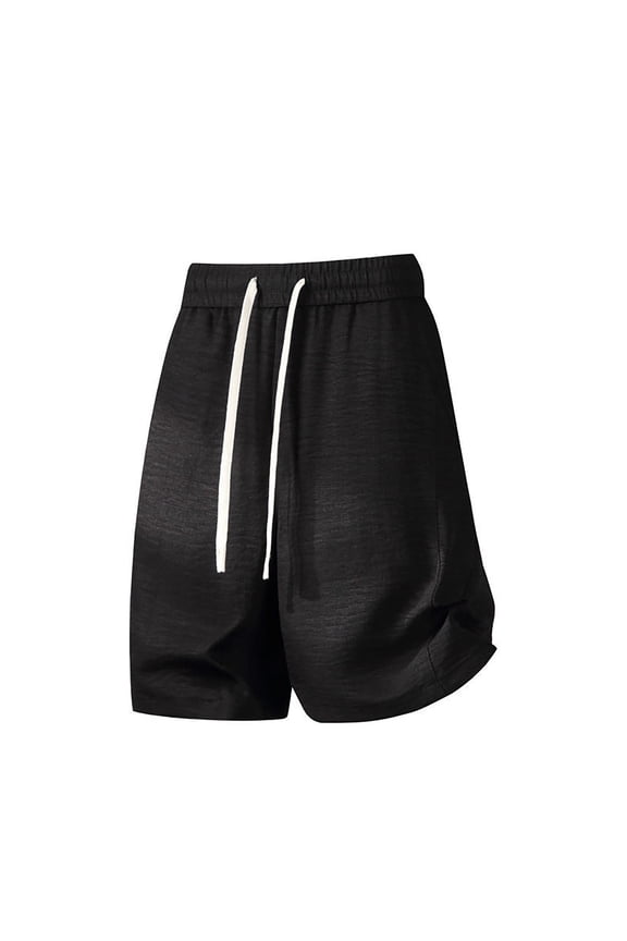 Men’s Linen-Look Casual Shorts, Lightweight Breathable Elastic Waist Drawstring Summer Beach Shorts, Loose Fit Black L