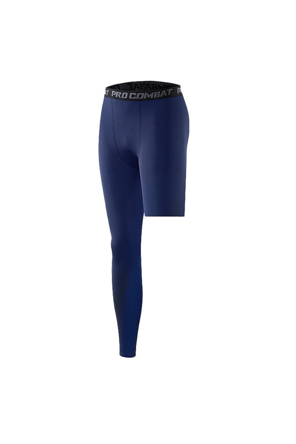 Men’s Pro Combat Compression Pants, Slim Fit Workout Tights for Gym, Running & All-Season Training Blue XL