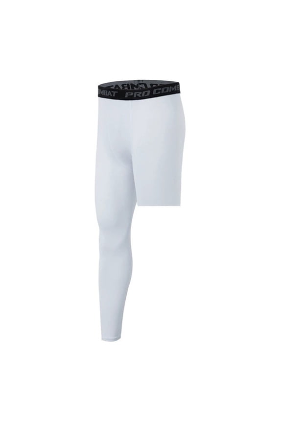 Men’s Pro Combat Compression Pants, Slim Fit Workout Tights for Gym, Running & All-Season Training White L