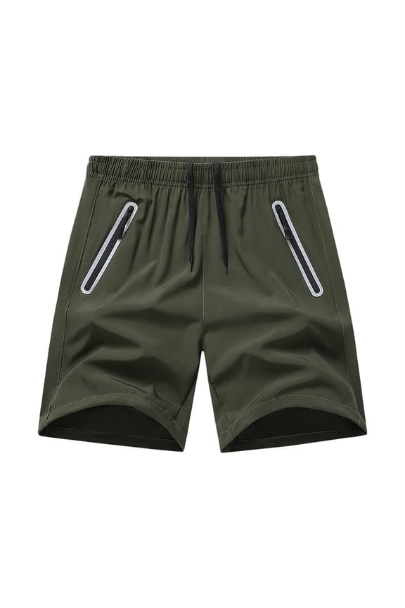 Men’s Quick Dry Athletic Casual Shorts, Elastic Drawstring Waist Loose Fit Zip Pocket Lightweight Breathable Summer Workout Outdoor Sport Shorts Green L