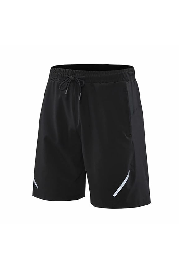 Men’s Quick Dry Workout Shorts, Breathable Athletic Shorts with Reflective Trim & Pockets for Gym, Running & Casual Wear Black M
