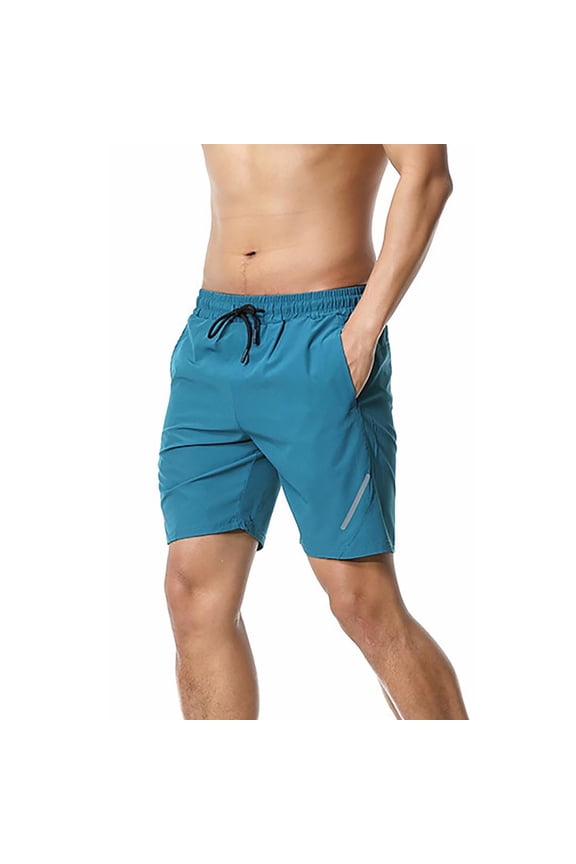 Men’s Quick Dry Workout Shorts, Breathable Athletic Shorts with Reflective Trim & Pockets for Gym, Running & Casual Wear Blue S