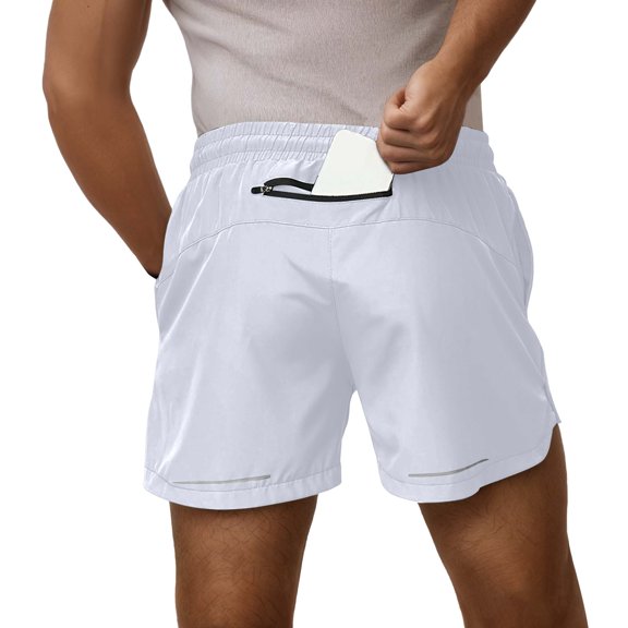 Rove Studio Men’s Quick Dry Workout Shorts, Breathable Athletic Shorts with Zipper Pocket for Gym, Running & Casual Summer Wear White L