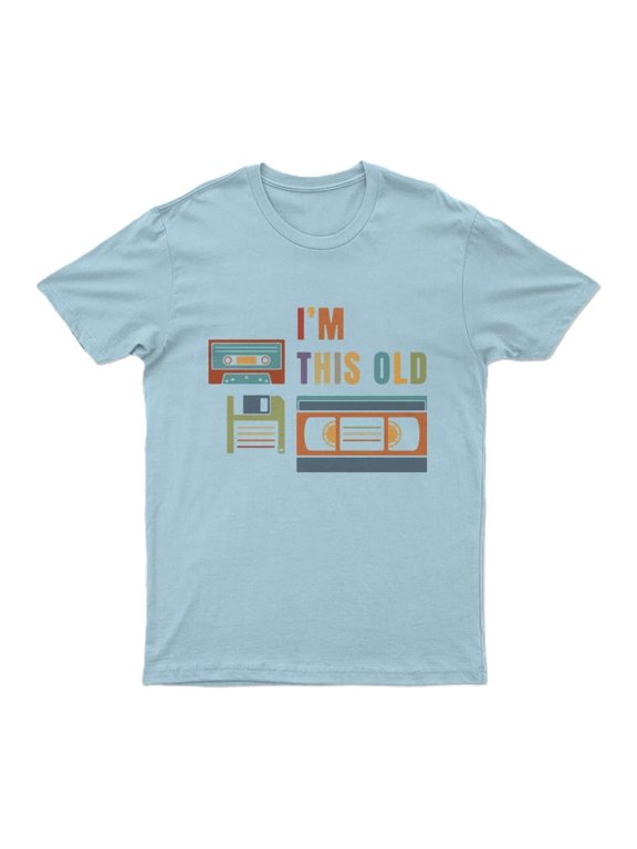 Men’s Retro Graphic T-Shirt, “I’m This Old” Nostalgic Crewneck Tee, Lightweight Casual Summer Top for Everyday Wear Light Blue L