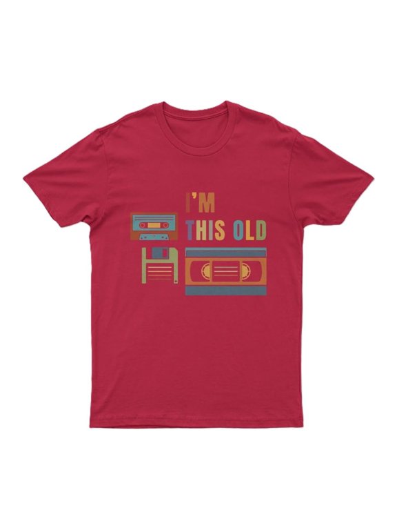 Men’s Retro Graphic T-Shirt, “I’m This Old” Nostalgic Crewneck Tee, Lightweight Casual Summer Top for Everyday Wear Red S