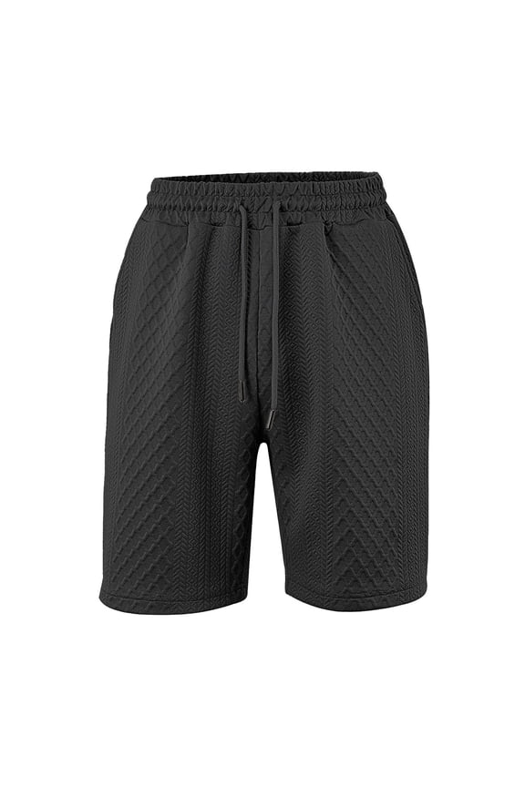 Men’s Textured Jacquard Casual Shorts, Breathable Elastic Waist Summer Athletic Shorts with Multi Pockets Black M