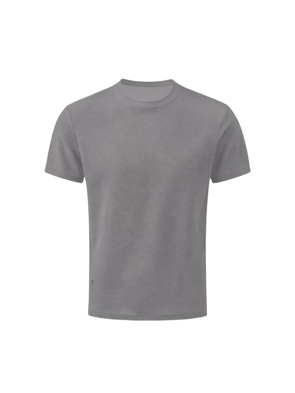 Men’s Waffle Mesh Ice Silk Crew Neck T-Shirt, Lightweight Breathable Solid Short Sleeve Casual Workout Summer Basic Tee Grey M