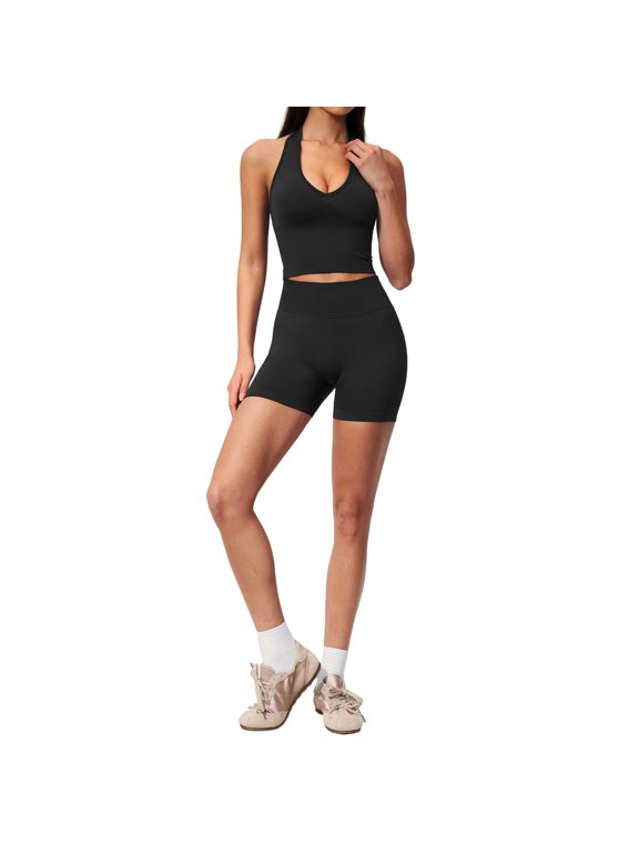 Seamless Knit Yoga For High Wlexed Tunic Back Neckline Butt Lifting Core Enhancing Fitness Outfit For Running And Training Black XL