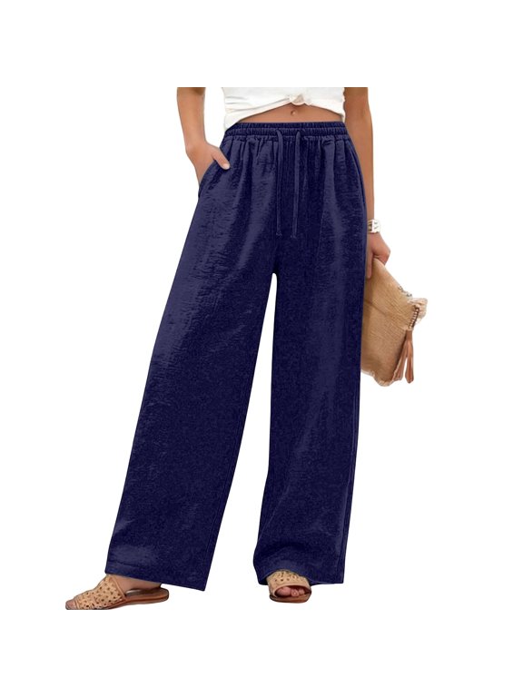 Straight Leg Casual Pants Full Length Trousers Comfortable Stretch Plus Size Bottoms For Everyday Wear Dark Blue S