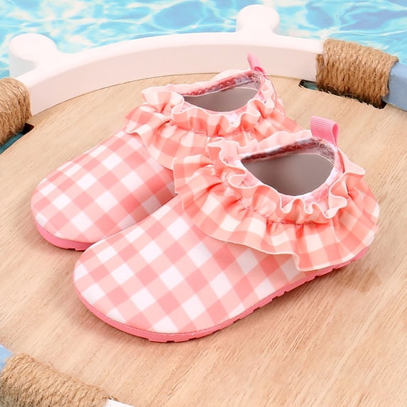 Rove Studio Toddler Girls Water Shoes, Quick Dry Barefoot Kids Swim Shoes, Non- Beach Pool Aqua Socks with Ruffle Pink2 28