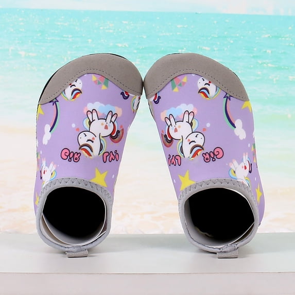 Rove Studio Toddler Girls Water Shoes, Quick Dry Barefoot Kids Swim Shoes, Non- Beach Pool Aqua Socks with Ruffle Purple 28