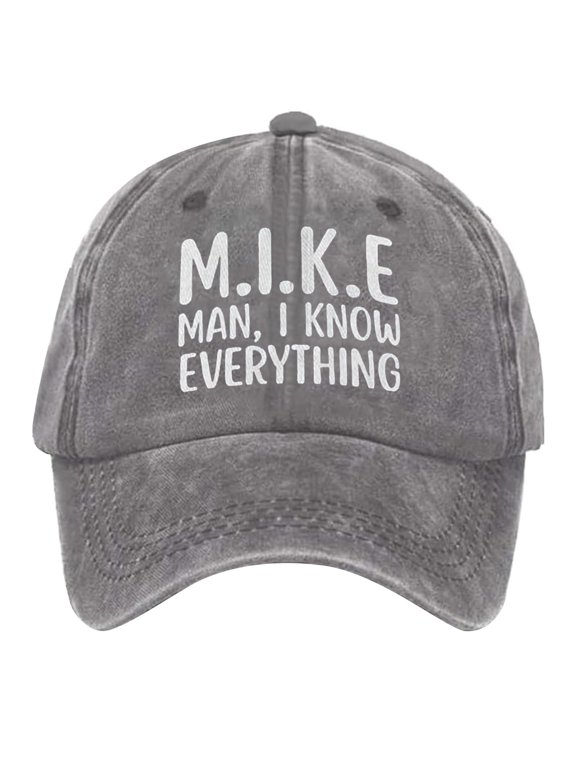 Unisex "M.I.K.E. Man, I Know Everything" Vintage Washed Baseball Cap, Adjustable Funny Quote Dad Hat Grey One Size