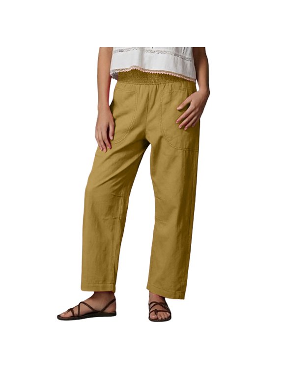 Versatile Comfort High Waisted Wide Leg Pants For Flowy Casual Trousers With Elastic Waist Full Length Loose Fit Plus Size Yellow S
