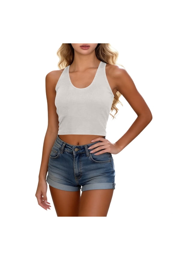 Women Ribbed Knit Tank Tops for Women Built in Bra Sleeveless Cami Crop Top Casual Layering Summer Wear