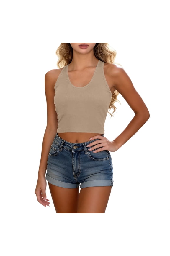 Women Ribbed Knit Tank Tops for Women Built in Bra Sleeveless Cami Crop Top Casual Layering Summer Wear