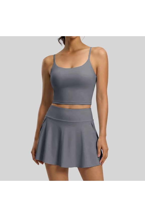 Women's 2-Piece Activewear Set: Padded Sports Top & High-Waisted Skirts for Women Grey M