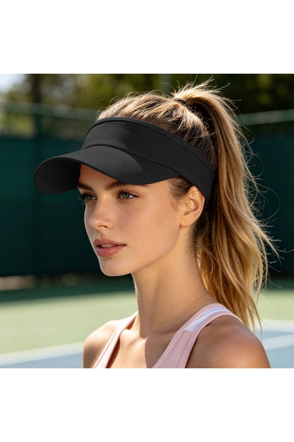Women's Athletic Sun Visor, UPF 50+ Breathable Sun Hats for Women for Tennis, Running & Sports Black One Size