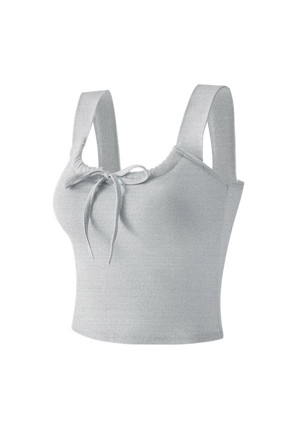 Women’s Bow Front Built-In Bra Tank Top, Square Neck Slimming Backless Camisole with Padded Cups Grey L