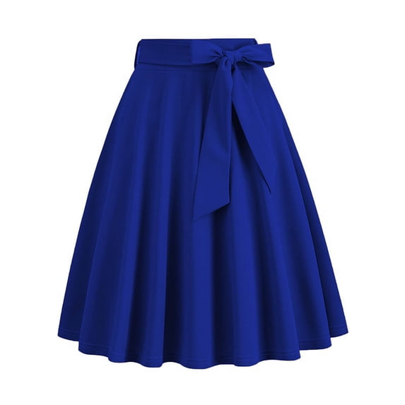 Rove Studio Women’s Bow Tie A-Line Midi Skirt, High Waist Flared Solid Color Casual Skirt with Matching Belt BU2 L
