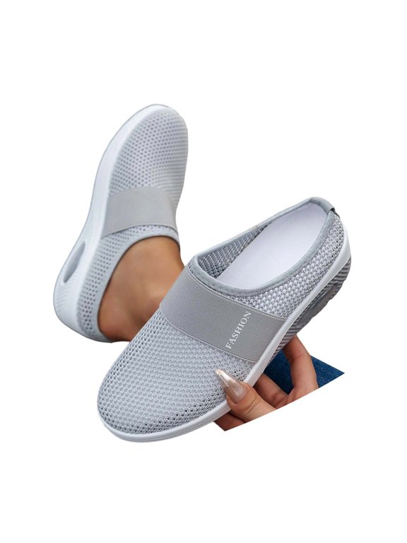 Women’s Breathable Mesh Backless Sneakers, Wedge Heel Slip-On Sandals, Comfortable Casual Slides for Indoor & Outdoor Light Gray 41