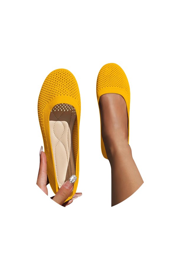 Women’s Breathable Mesh Ballet Flats, Lightweight Slip-On Comfortable Casual Flat Shoes for All-Day Wear Yellow 35