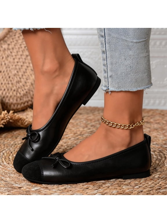 Women's Cap-Toe Bow Ballet Flats Slip-On Casual Comfortable Flat Dress Shoes For Women Black 36