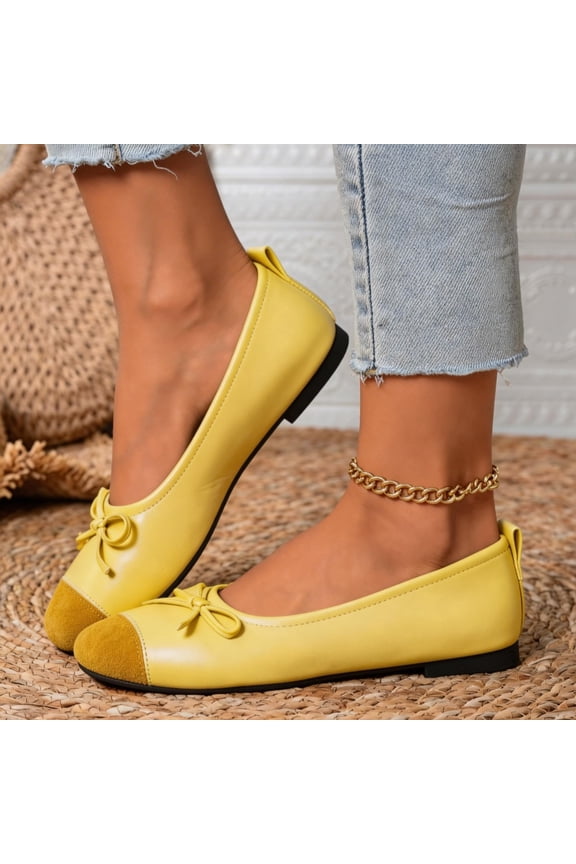 Women's Cap-Toe Bow Ballet Flats Slip-On Casual Comfortable Flat Dress Shoes For Women Yellow 39