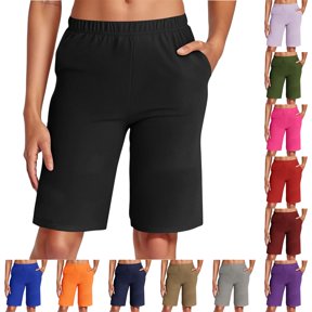 Rove Studio Women’s Elastic Waist Bermuda Shorts, Solid Color Casual Shorts with Side Pockets, Lightweight Breathable Summer Shorts for Daily & Vacation Wear Light Purple XL