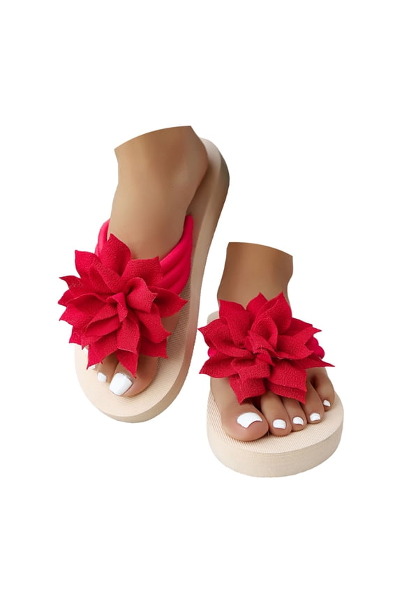Women’s Floral Flip Flops, Colorful Flower Open-Toe EVA Flat Sandals for Beach & Casual Wear Red 43