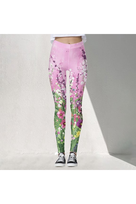 Women's Floral Print High Waist Yoga Pants, Lifting Squat Proof Leggings, 4-Way Stretch Workout Athletic Yoga Pants Pink XXXL