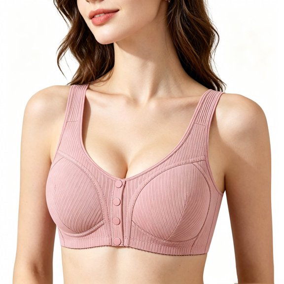 Rove Studio Womenâs Front Closure Ribbed Wireless Bra, Comfort Support Everyday Camisole Bralette, Soft Knit for All-Day Wear Light Pink 48