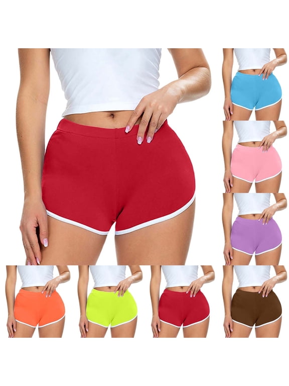 Women’s High Waist Dolphin Shorts, Color Block Athletic Shorts, Stretchy Workout Running Yoga Shorts for Sports & Daily Wear Brown L