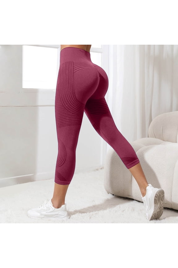 Women's High Waist Seamless Yoga Pants, Lifting Capri Leggings, 4-Way Stretch Workout Athletic Yoga Pants Red S