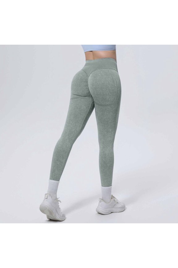 Women's High Waist Seamless Yoga Pants, Lifting Washed Workout Leggings, Soft Stretch Fitness Running Pants Grey S