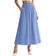 thumbnail image 1 of Rove Studio Women’s High Waist Smocked Midi Skirt, Elastic Waist Flowy A-Line Casual Skirt with Pockets Blue XXL, 1 of 4