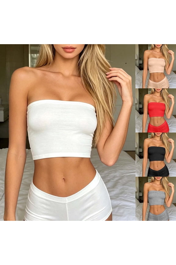 Women’s Longline Tube Top, Seamless Stretchy Bandeau Crop Top, Strapless No-Show Undergarment for Plus Size Grey M