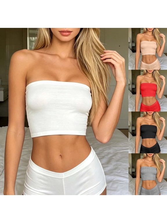 Women’s Longline Tube Top, Seamless Stretchy Bandeau Crop Top, Strapless No-Show Undergarment for Plus Size Red XXL
