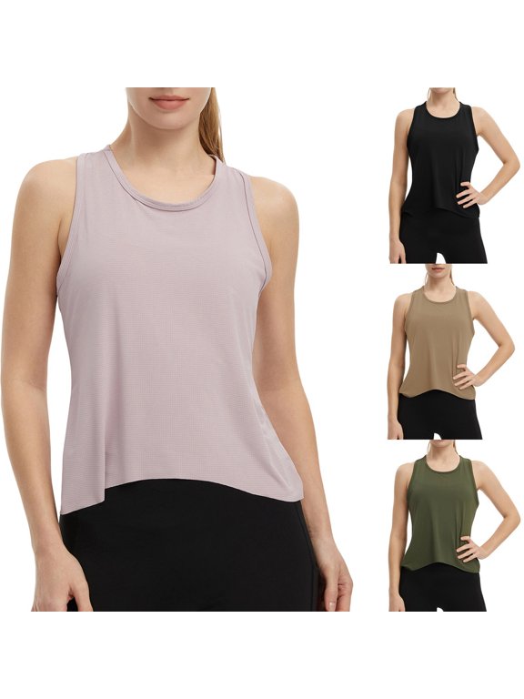 Women’s Loose Fit Sleeveless Yoga Tank Top, Quick-Dry Breathable Workout Tee for Gym & Casual Wear Khaki XL