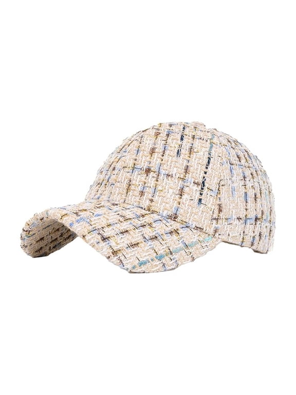 Women’s Plaid Tweed Baseball Cap, Fashion All-Season Sun Hat, Casual Adjustable Sports Cap for Daily Use Khaki One Size
