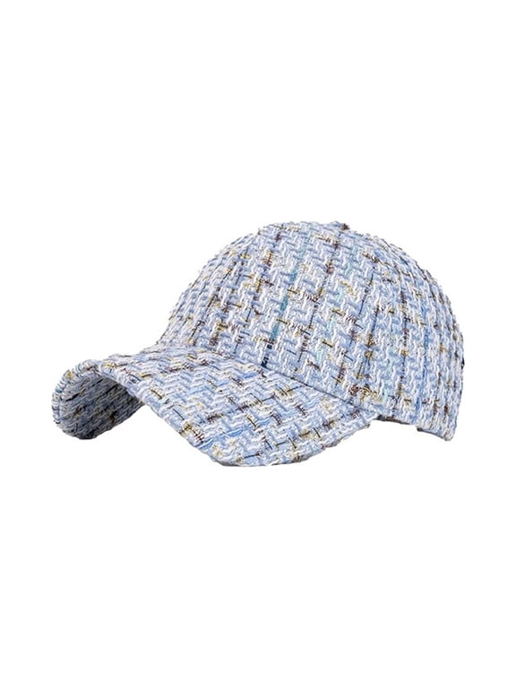 Women’s Plaid Tweed Baseball Cap, Fashion All-Season Sun Hat, Casual Adjustable Sports Cap for Daily Use Light Blue One Size