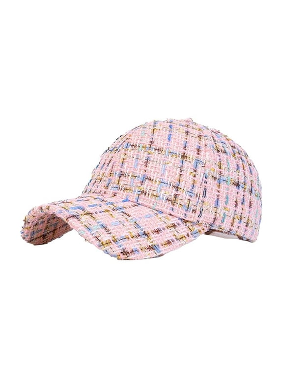 Women’s Plaid Tweed Baseball Cap, Fashion All-Season Sun Hat, Casual Adjustable Sports Cap for Daily Use Pink One Size