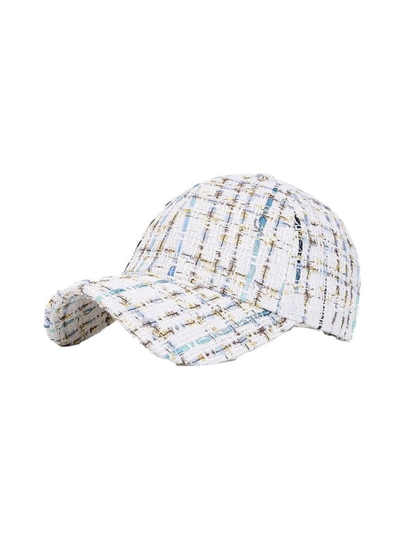 Women’s Plaid Tweed Baseball Cap, Fashion All-Season Sun Hat, Casual Adjustable Sports Cap for Daily Use White One Size
