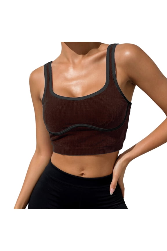 Women’s Ribbed Workout Tank Top, Breathable Wireless Athletic Cami, Supportive Yoga & Running Activewear Coffee XS