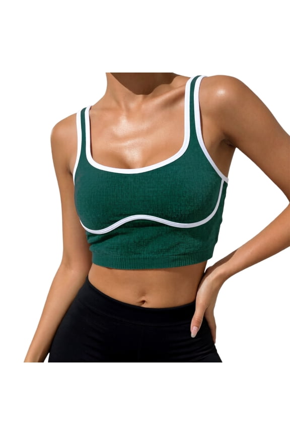 Women’s Ribbed Workout Tank Top, Breathable Wireless Athletic Cami, Supportive Yoga & Running Activewear Green S