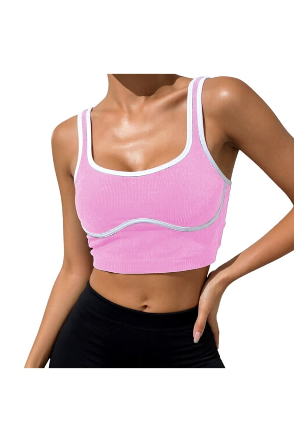 Women’s Ribbed Workout Tank Top, Breathable Wireless Athletic Cami, Supportive Yoga & Running Activewear Light Pink S