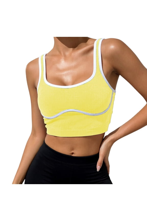 Women’s Ribbed Workout Tank Top, Breathable Wireless Athletic Cami, Supportive Yoga & Running Activewear Yellow S