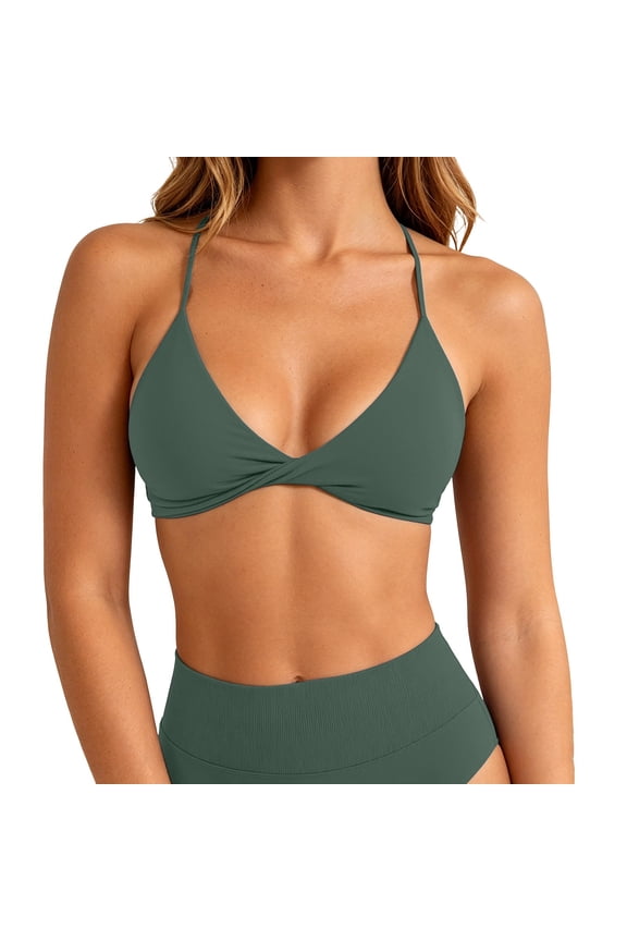 Women’s Seamless Twist-Front Sports Bra, Medium Support Racerback Yoga & Running Bra for Gym Workouts Green XS