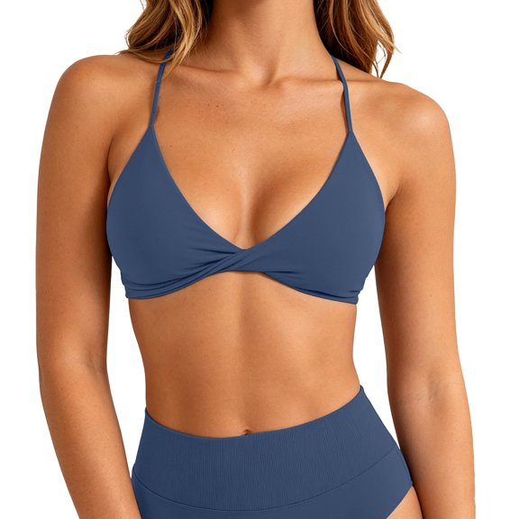 Rove Studio Women’s Seamless Twist-Front Sports Bra, Medium Support Racerback Yoga & Running Bra for Gym Workouts Light Gray XS