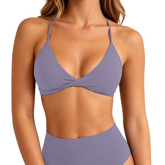 Rove Studio Women’s Seamless Twist-Front Sports Bra, Medium Support Racerback Yoga & Running Bra for Gym Workouts Light Purple XS