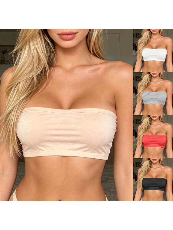 Women’s Strapless Tube Top, Breathable Seamless Bandeau, No-Pad Summer Camisole for Students & Plus Size Grey XXL
